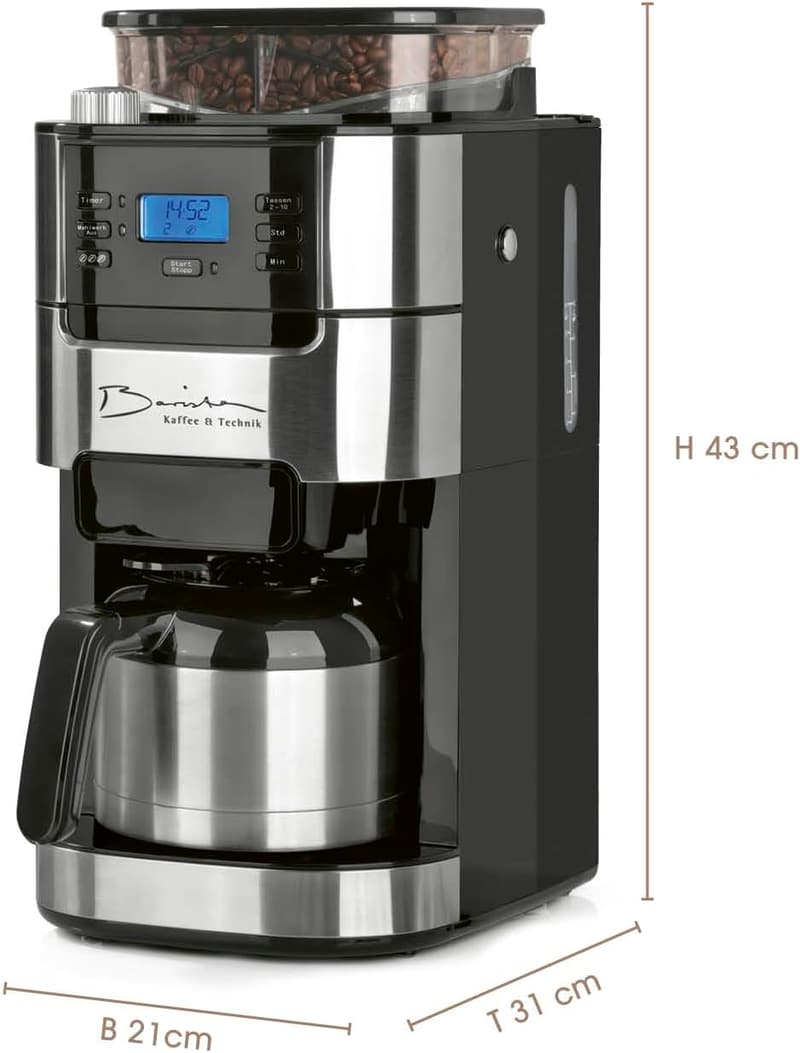Kaffeemaschine mit Thermokanne für 10 Tassen und Mahlwerk [Edelstahl]