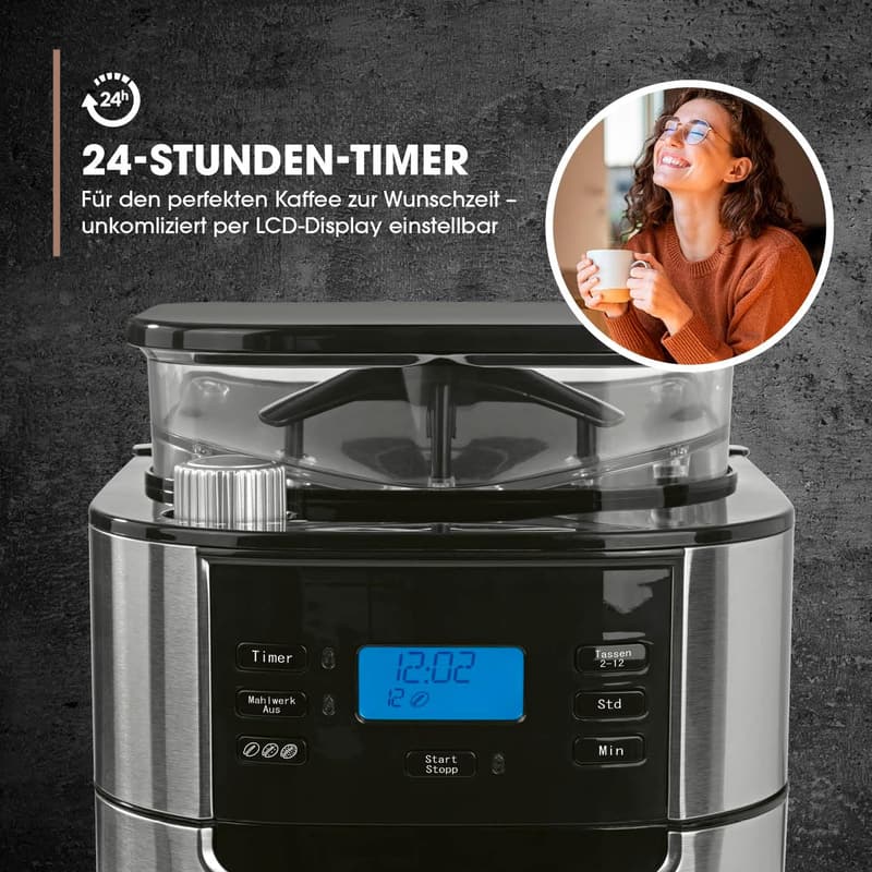 Kaffeemaschine mit Thermokanne für 10 Tassen und Mahlwerk [Edelstahl]