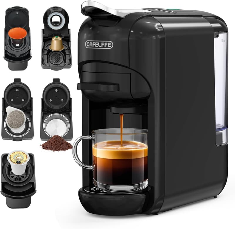 Cafelffe 5-in-1 Kaffeemaschine für Kapseln und Kaffee, 19 Bar, schwarz
