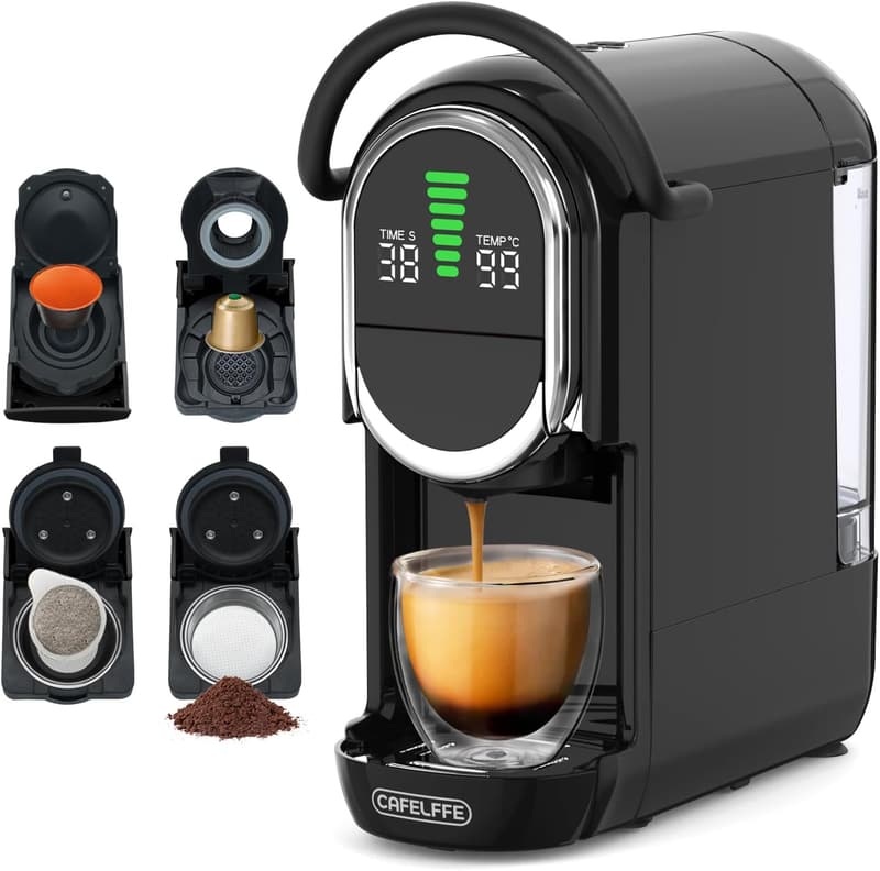 Automatische 4-in-1-Kaffeepadmaschine mit 19 Bar, schwarz
