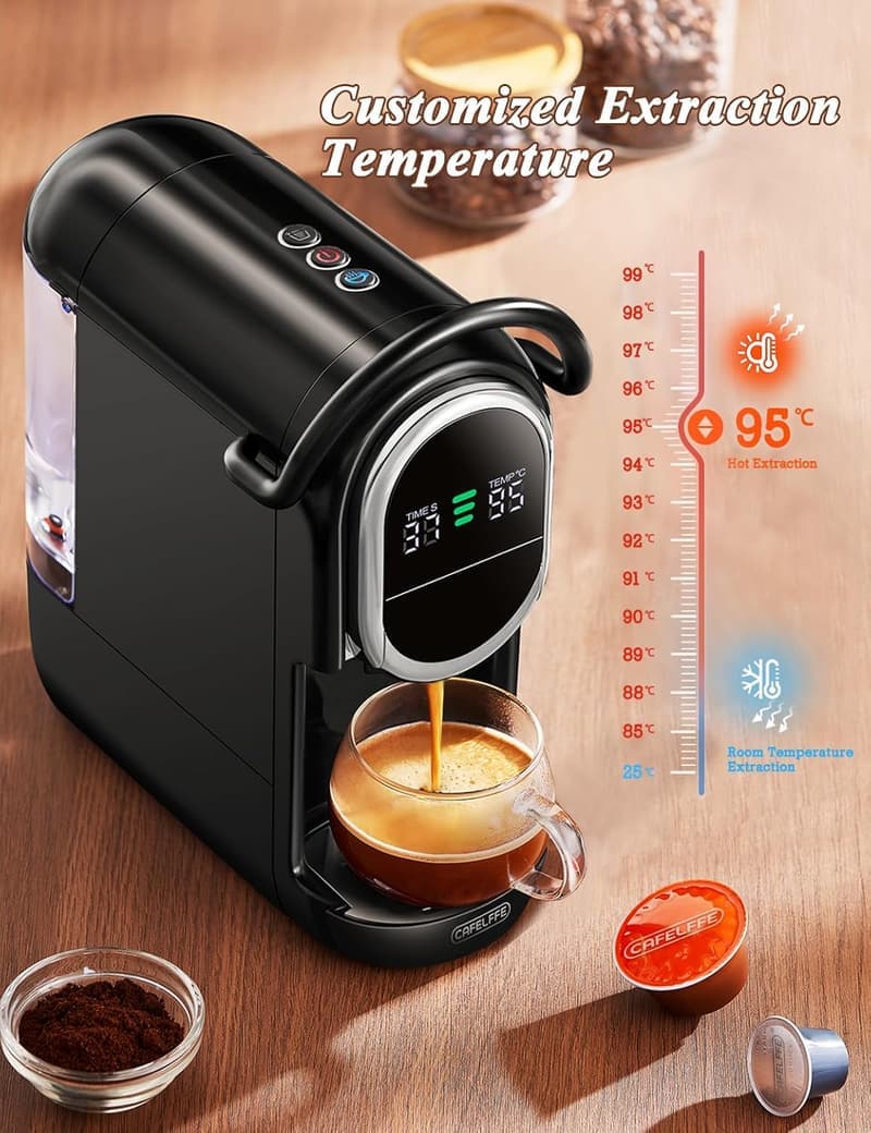 Automatische 4-in-1-Kaffeepadmaschine mit 19 Bar, schwarz