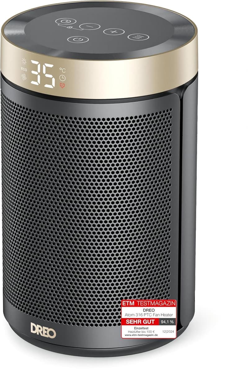 Dreo 1500W Heizlüfter mit Thermostat und 12 Std. Timer, leise 34 dB