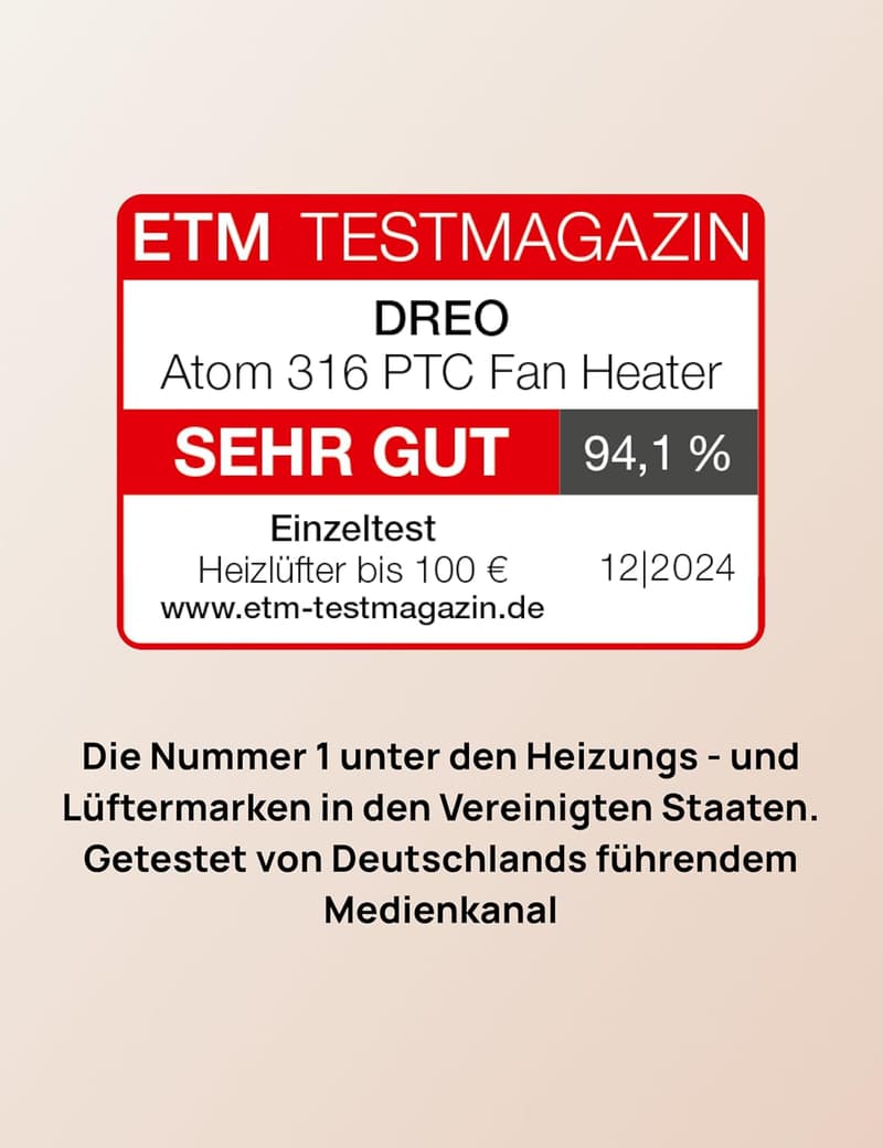 Dreo 1500W Heizlüfter mit Thermostat und 12 Std. Timer, leise 34 dB