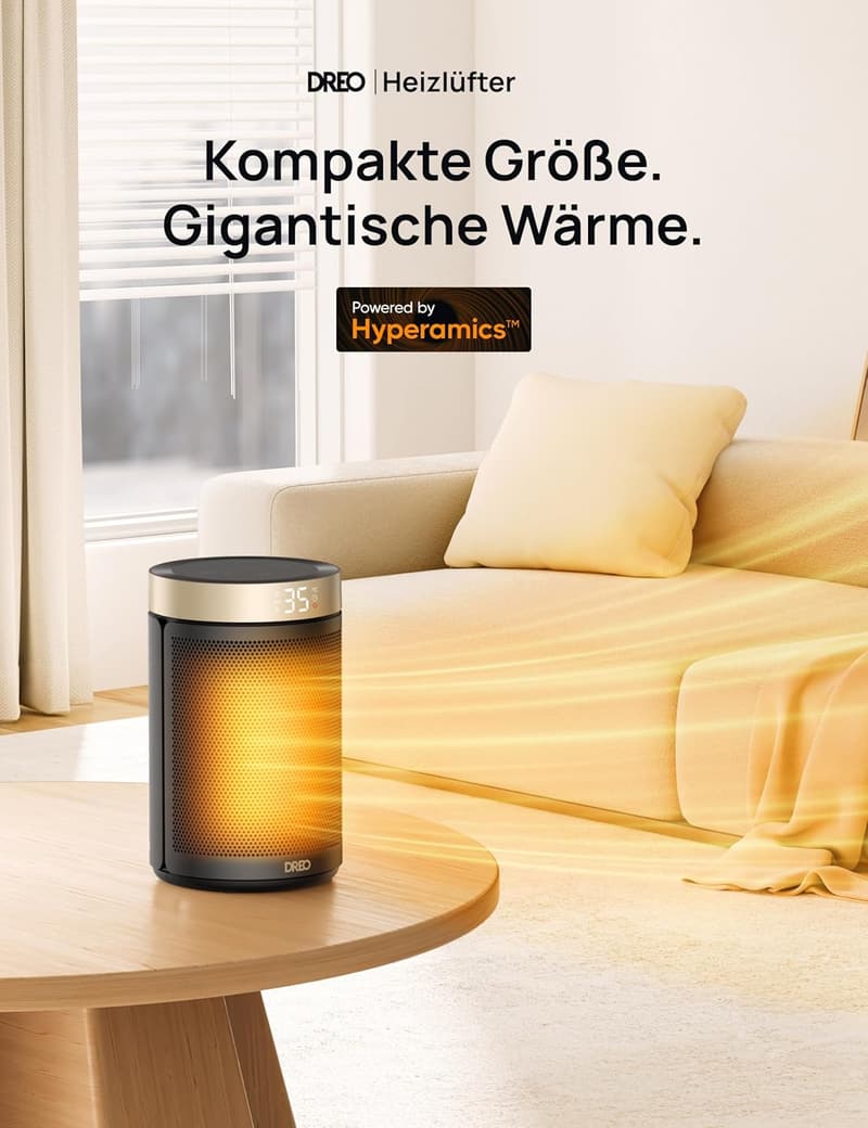 Dreo 1500W Heizlüfter mit Thermostat und 12 Std. Timer, leise 34 dB