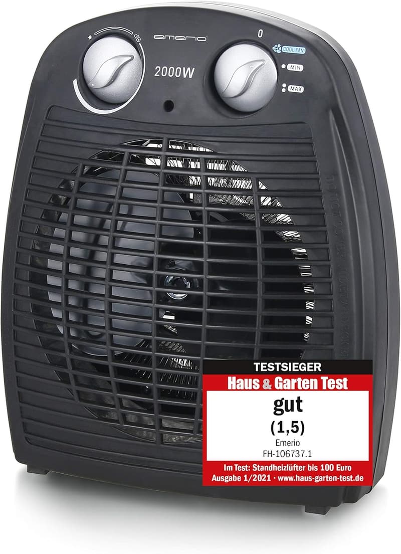 Kompakter Heizlüfter 2000W mit Thermostat und Ventilatorfunktion