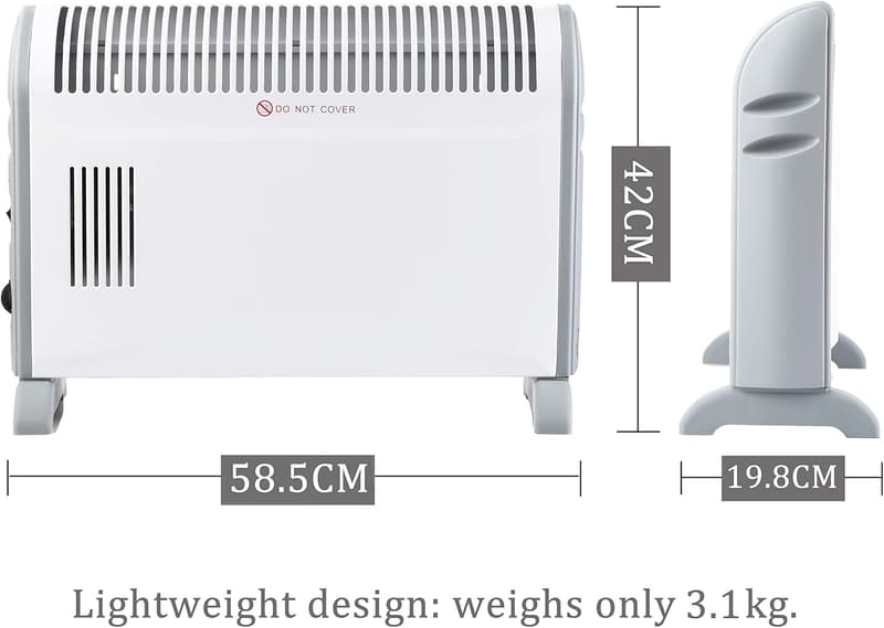 DONYER POWER Elektrischer Konvektor-Heizkörper mit Thermostat und Turbogebläse