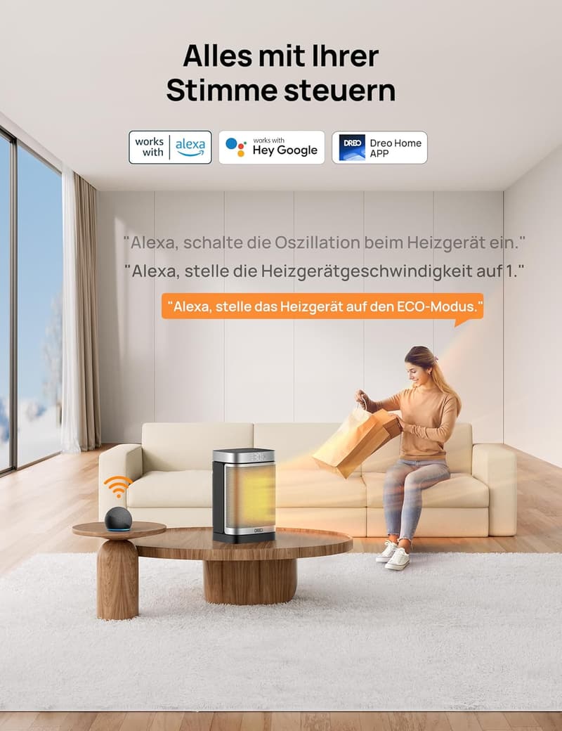 Dreo Energiesparender Heizlüfter 1500W mit Fernbedienung & WLAN