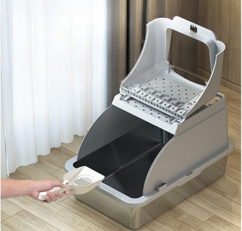 XXL Premium Katzentoilette aus Edelstahl mit Deckel, 62 x 41 x 40 cm