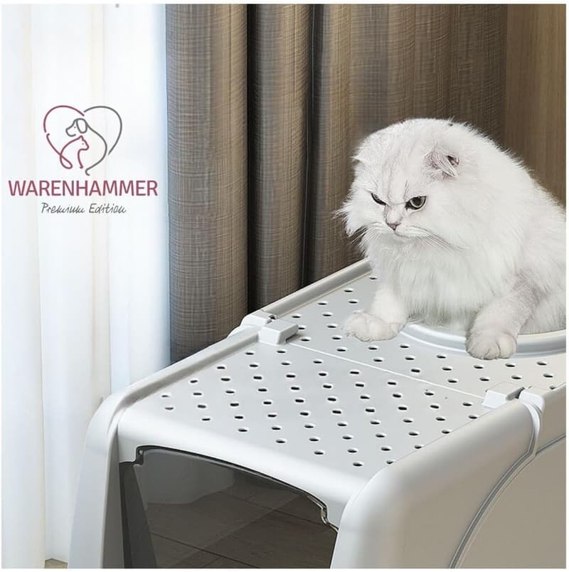 XXL Premium Katzentoilette aus Edelstahl mit Deckel, 62 x 41 x 40 cm