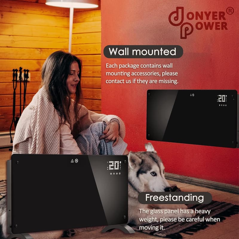 DONYER 2000W Konvektorheizung mit WIFI und 24H Timer, glasklar