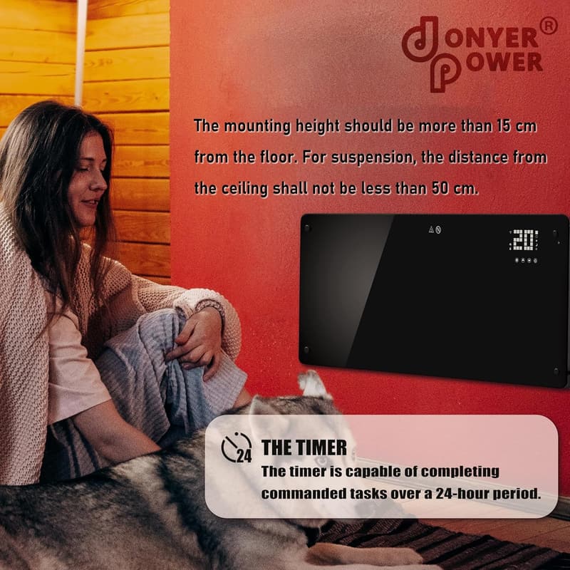 DONYER 2000W Konvektorheizung mit WIFI und 24H Timer, glasklar