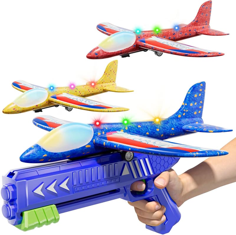 Flugzeug Launcher Spielzeug mit LED, 3er Set für Jungen und Mädchen, 8-12 Jahre