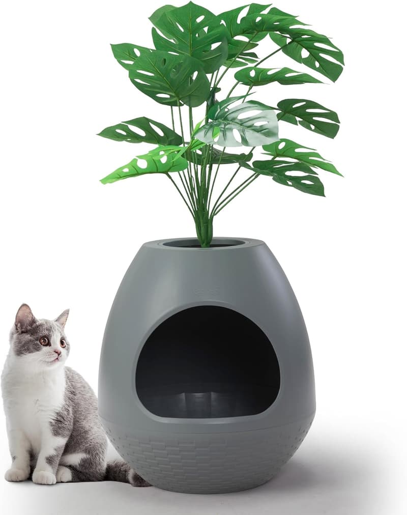 Multifunktionale Katzenkloschale mit Deckel für Katzen, grau