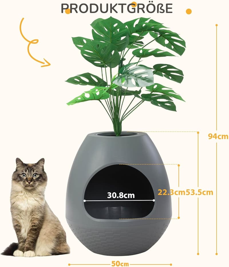 Multifunktionale Katzenkloschale mit Deckel für Katzen, grau