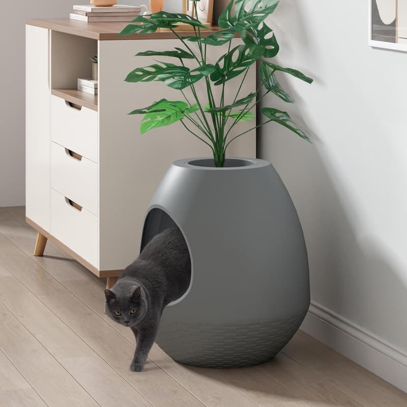 Multifunktionale Katzenkloschale mit Deckel für Katzen, grau