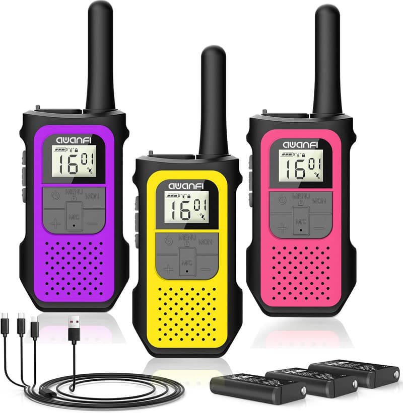 Walkie Talkie Set für Erwachsene und Kinder, 3er Aufladbar, 16 Kanäle