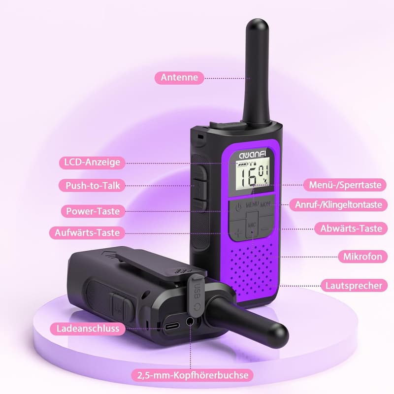 Walkie Talkie Set für Erwachsene und Kinder, 3er Aufladbar, 16 Kanäle