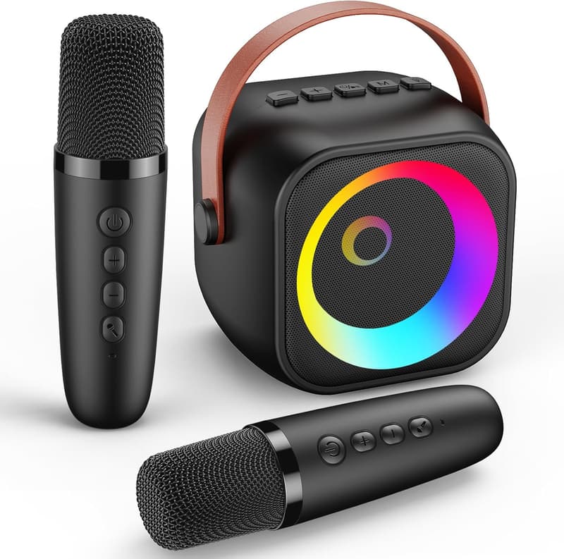 Tragbare Karaoke Maschine für Kinder mit 2 Mikrofonen und RGB-Lichtern