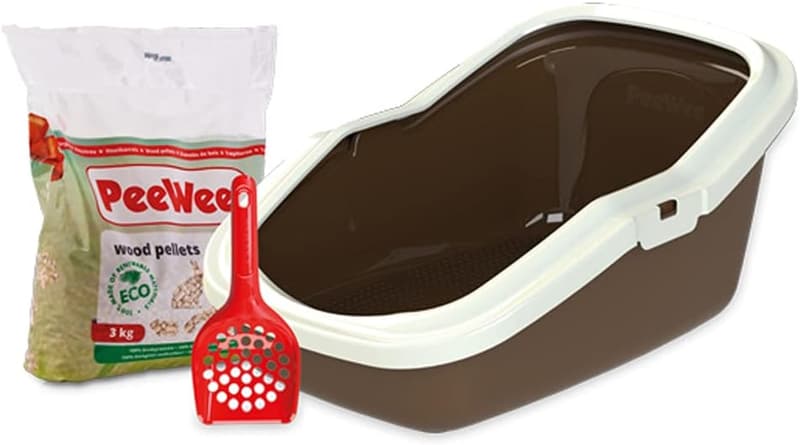 Katzenklo EcoMinor mit Holzpellets, offen, braun-elfenbein