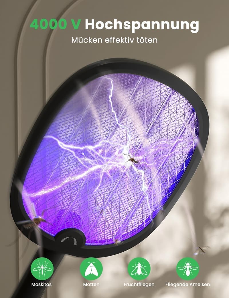 YISSVIC Elektrische Fliegenklatsche 4000V mit UV-Licht, wiederaufladbar