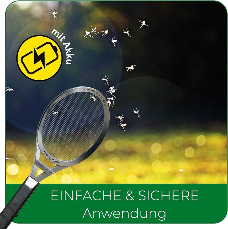 Elektrische Fliegenklatsche mit Akku - Insektenvernichter inkl. Tragetasche