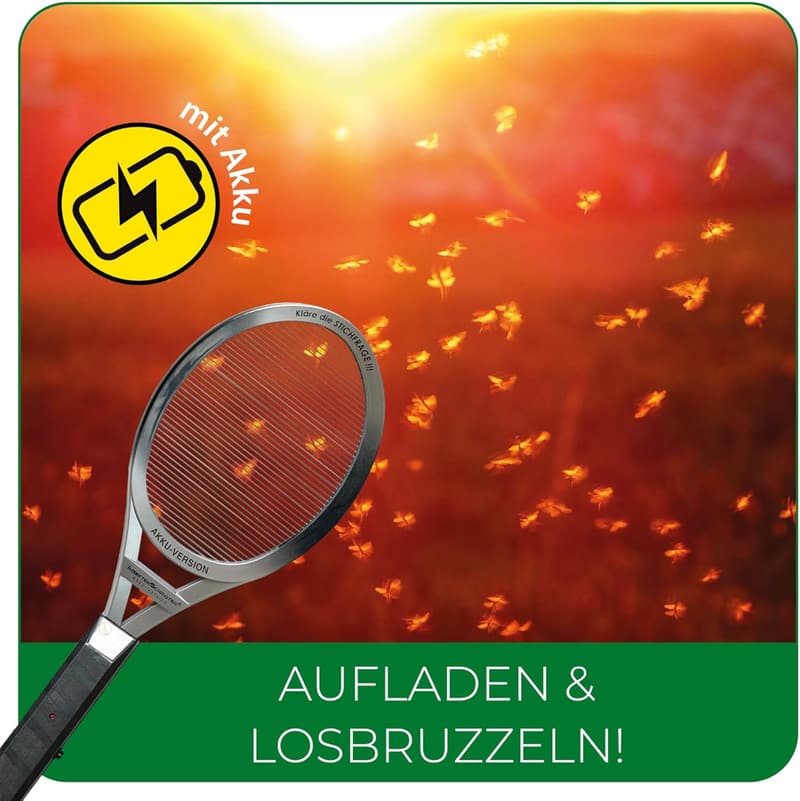 Elektrische Fliegenklatsche mit Akku - Insektenvernichter inkl. Tragetasche