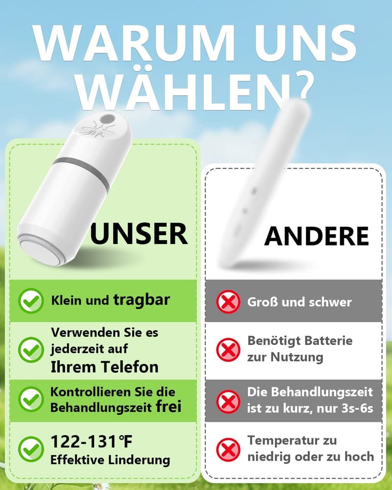 Elektrischer Insektenstichheiler mit USB-C – Chemiefreier Juckreiz-Stopper für Outdoor
