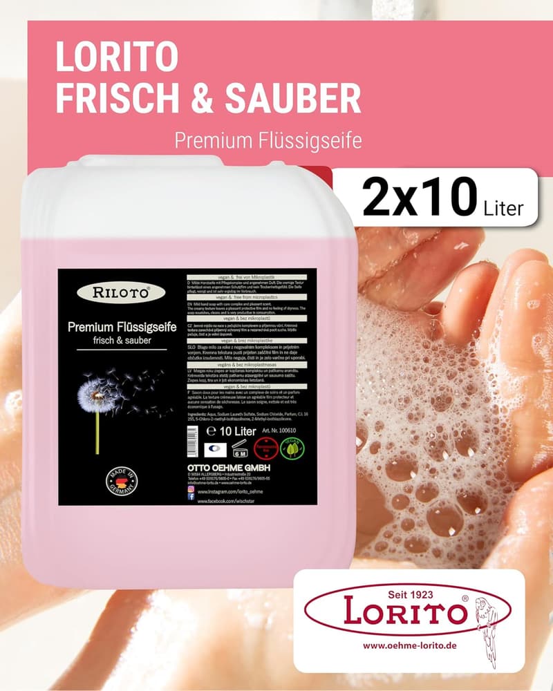 Lorito Premium Flüssigseife 2 x 10L - Vegane Handseife für sanfte Reinigung