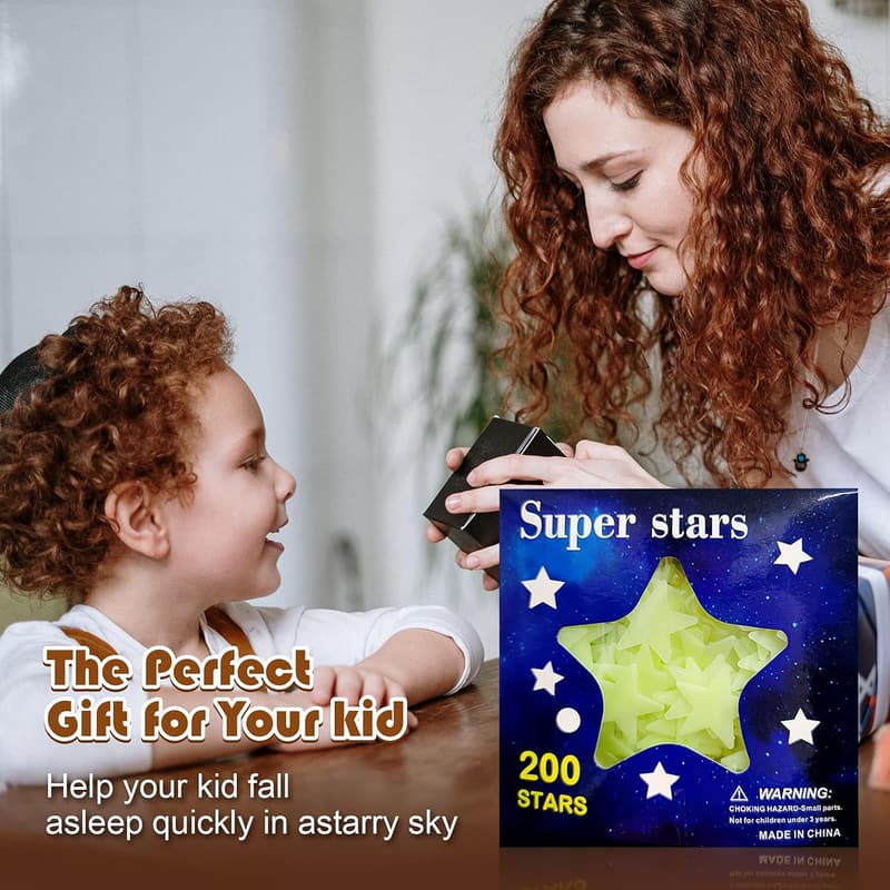 Leuchtende 3D Sterne und Mond Aufkleber für Kinderzimmer, 201 Stück