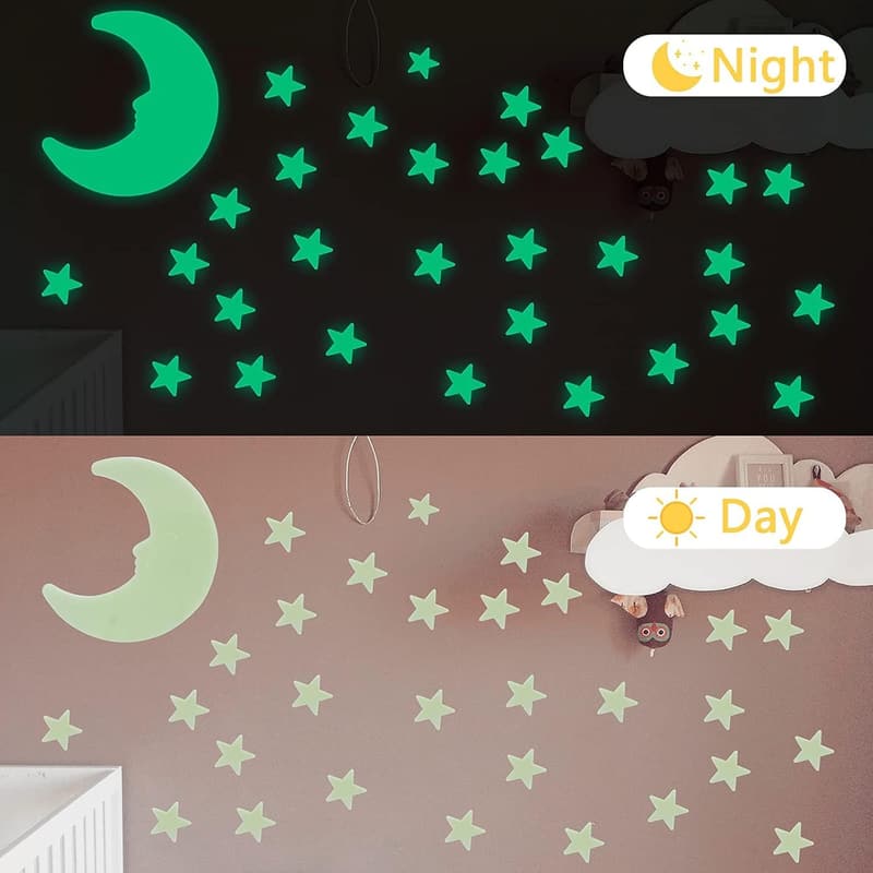 Leuchtende 3D Sterne und Mond Aufkleber für Kinderzimmer, 201 Stück