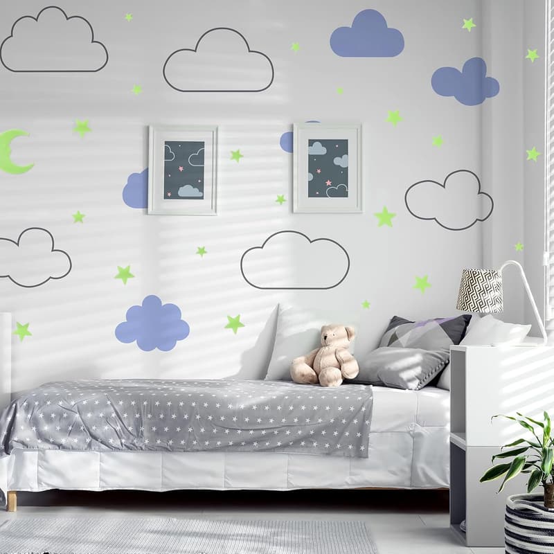 Selbstklebende 3D Wandsticker für Kinderzimmer - Leuchtende Sterne & Mond, 205 Stück