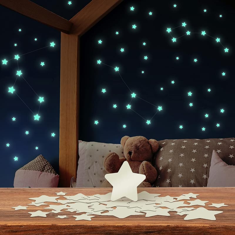 Leuchtsterne für Kinderzimmer - Selbstklebend, 100 Stück, Glow in the Dark