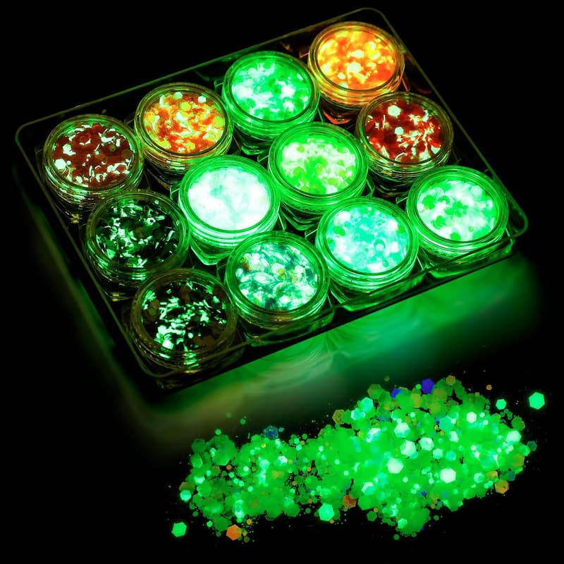 Leuchtendes Glitzergel für Festivals – 12 Farben, selbstklebend