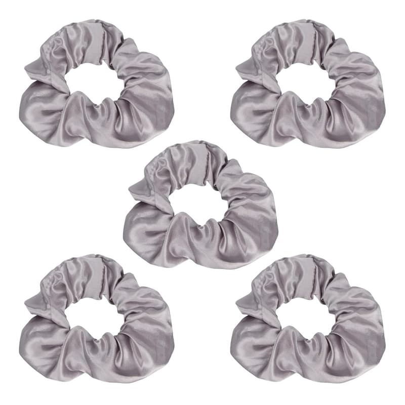 Leuchtende Haargummis im 5er-Pack aus grauem Satin für Frauen