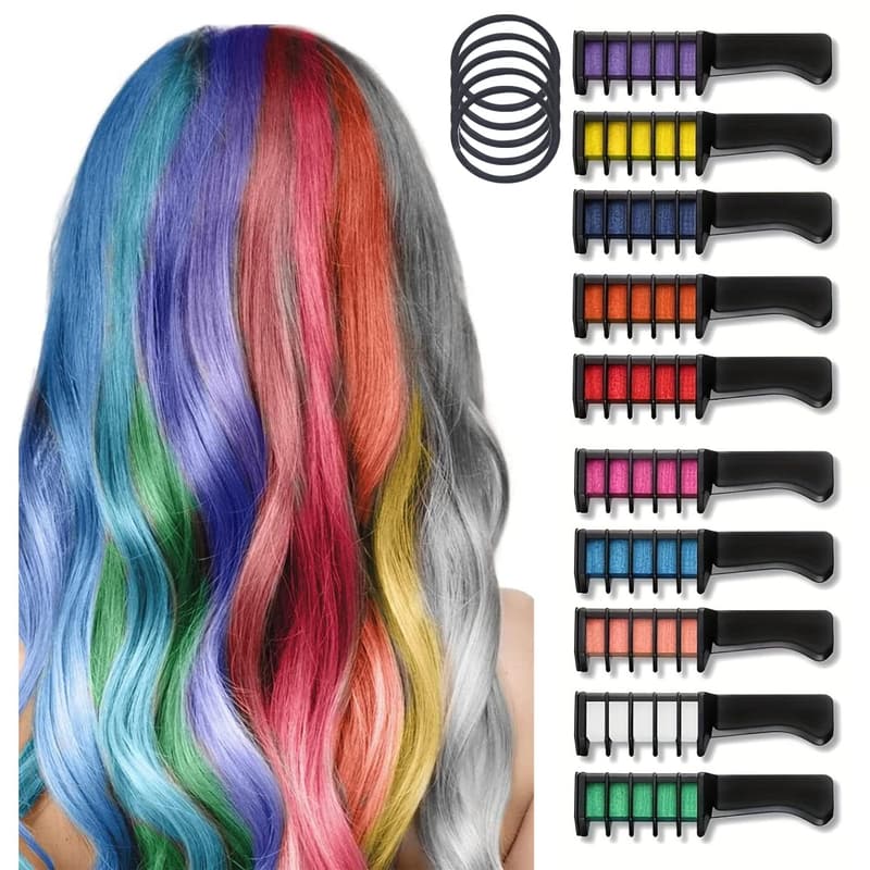 10er Set Haarkreide Kamm für Kinder – Ungiftige Farbcreme für Partys