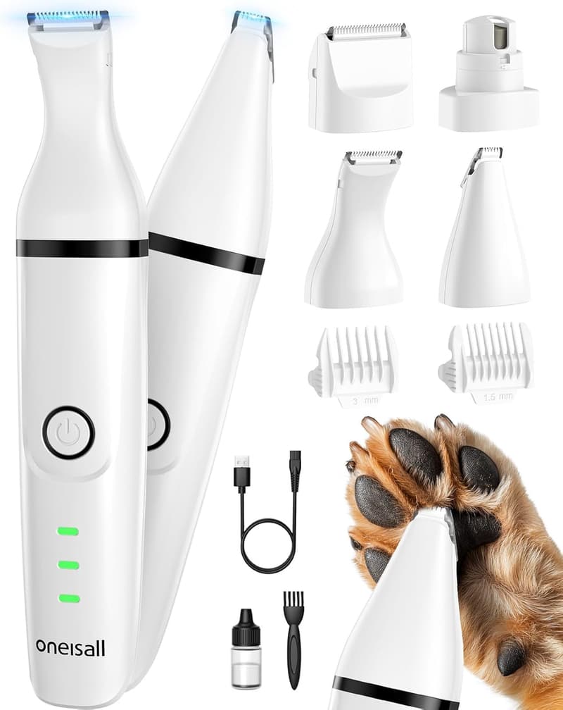 Wiederaufladbare 4-in-1 Schermaschine für Hunde und Katzen mit Trimmer, Pfotenschneider und Krallenschleifer