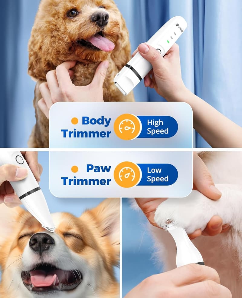 Wiederaufladbare 4-in-1 Schermaschine für Hunde und Katzen mit Trimmer, Pfotenschneider und Krallenschleifer