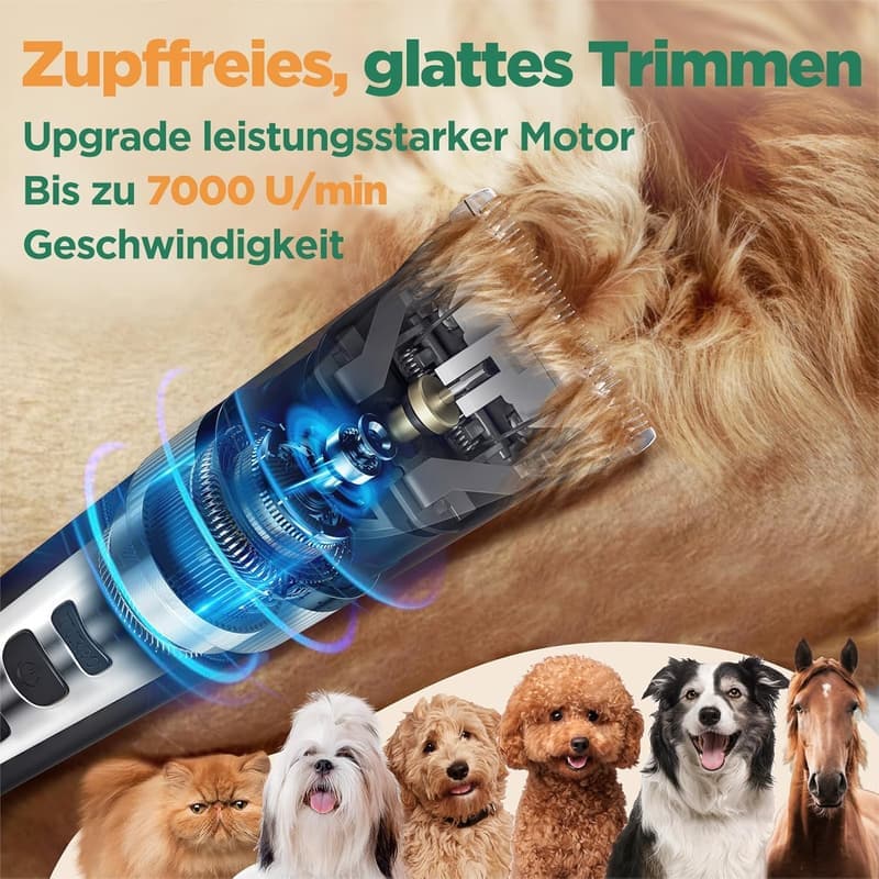 4-Gang Hundehaarschneidemaschine – Leise, kabellos, 7000 U/min