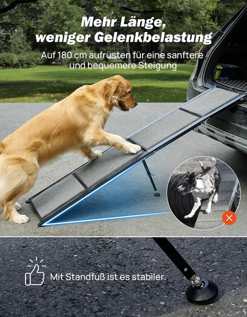 Klappbare Hunderampe aus Aluminium für Autos und SUVs, 90 kg Belastbarkeit