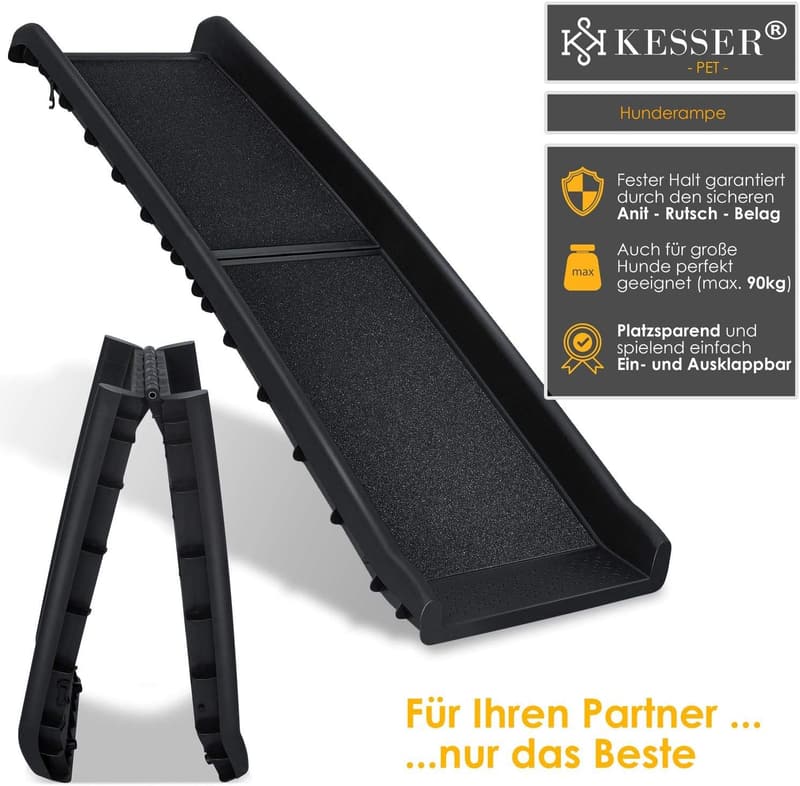 Klappbare Hunderampe für den Kofferraum, stabil und rutschfest, bis 90 kg