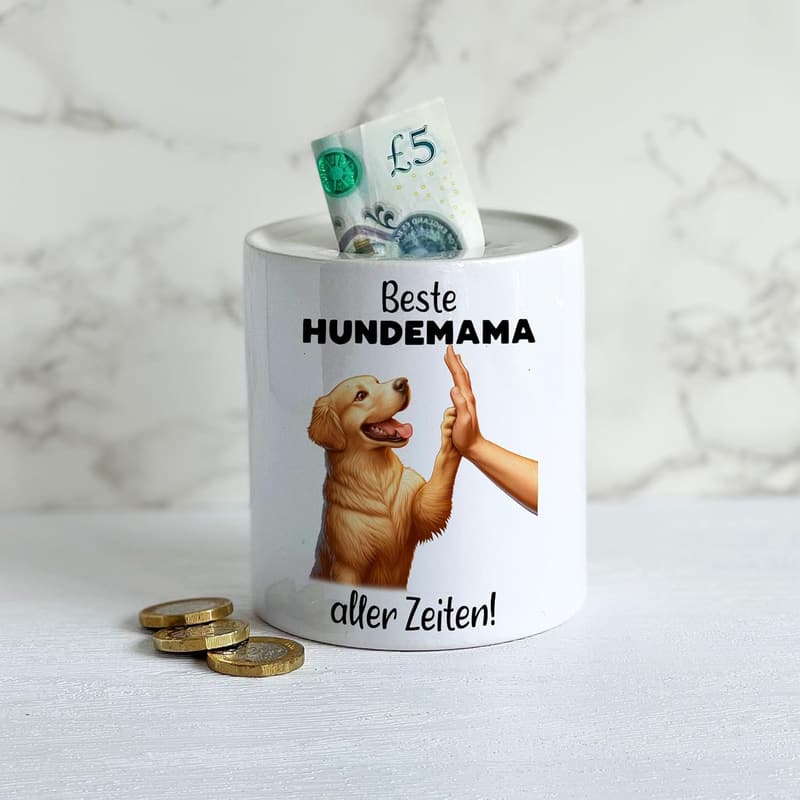 Spardose für Hundemamas - Golden Retriever High Five