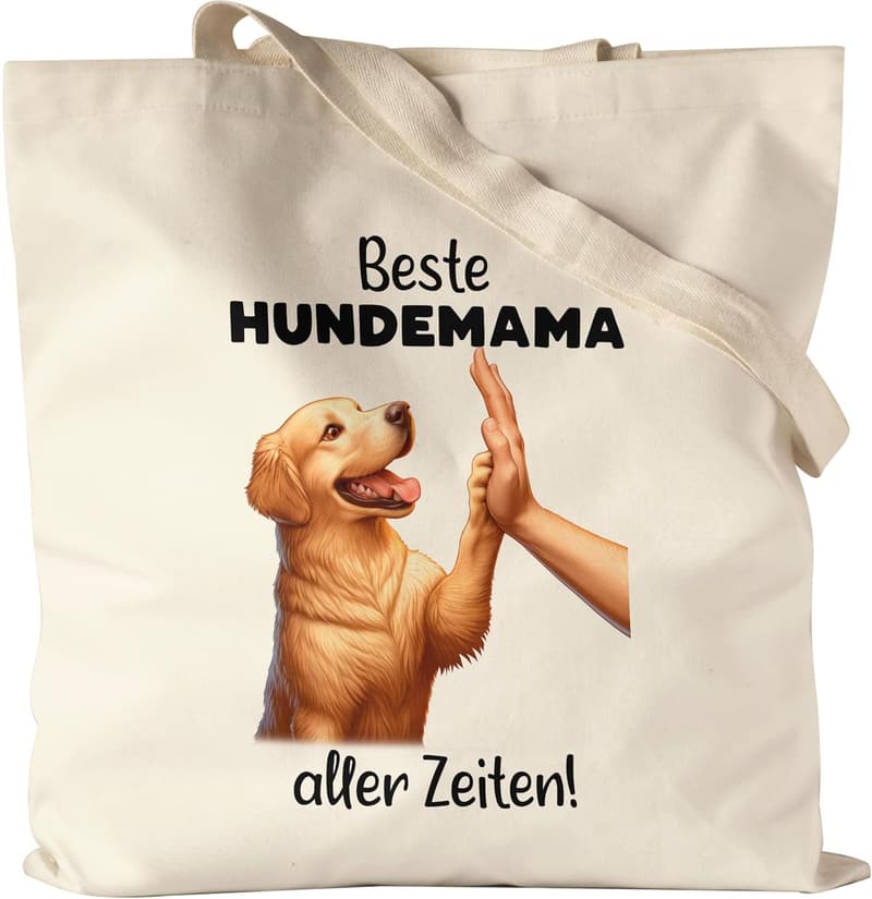 Jutebeutel für beste Hundemamas - Golden Retriever High Five