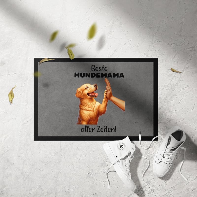 Hundemama Geschenk - Golden Retriever Fußmatte mit High Five