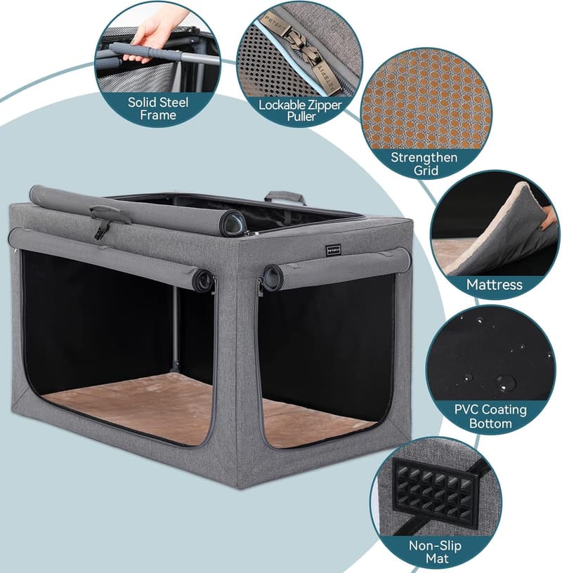 Faltbare Hundebox für mittlere Hunde mit verstellbarem Design, grau