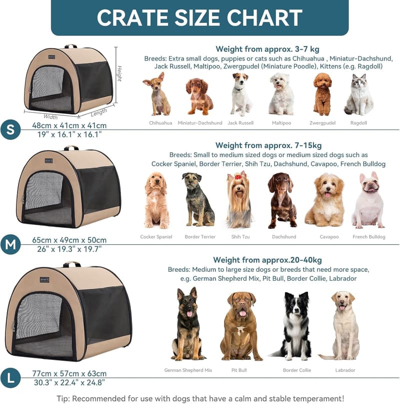 Faltbare Hundebox für Zuhause mit Plüschkissen, Größe M, Khaki