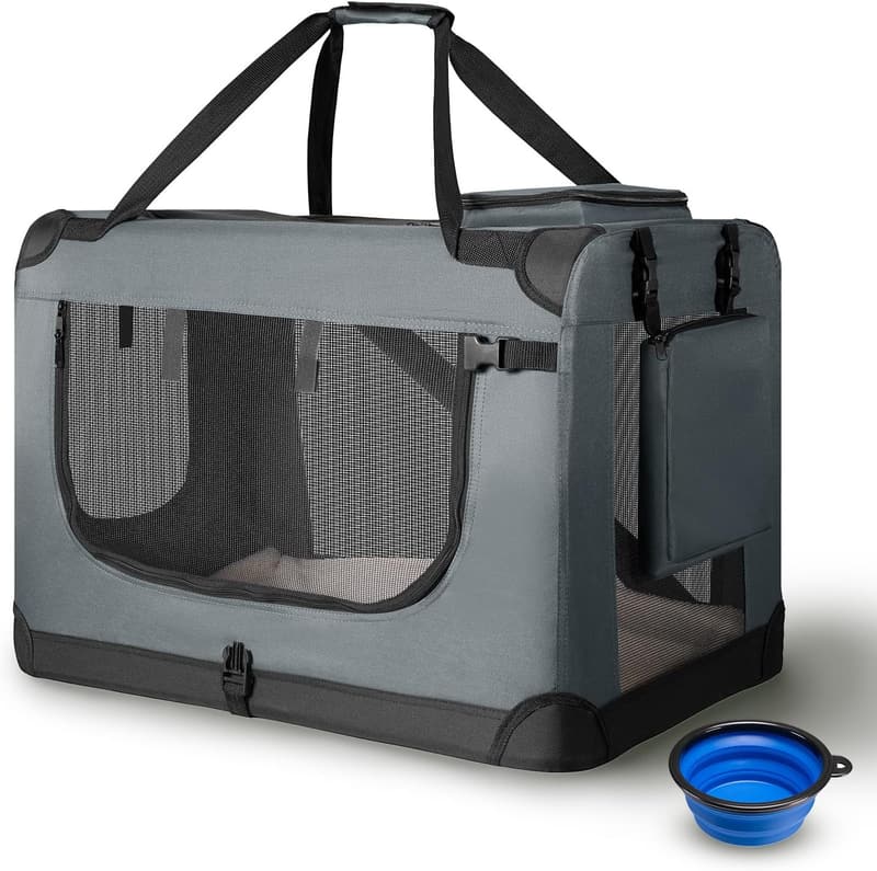 Faltbare Hundetransportbox Lassie XL für Autos mit Decke & Tasche - Grau