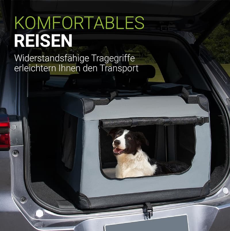 Faltbare Hundetransportbox Lassie XL für Autos mit Decke & Tasche - Grau