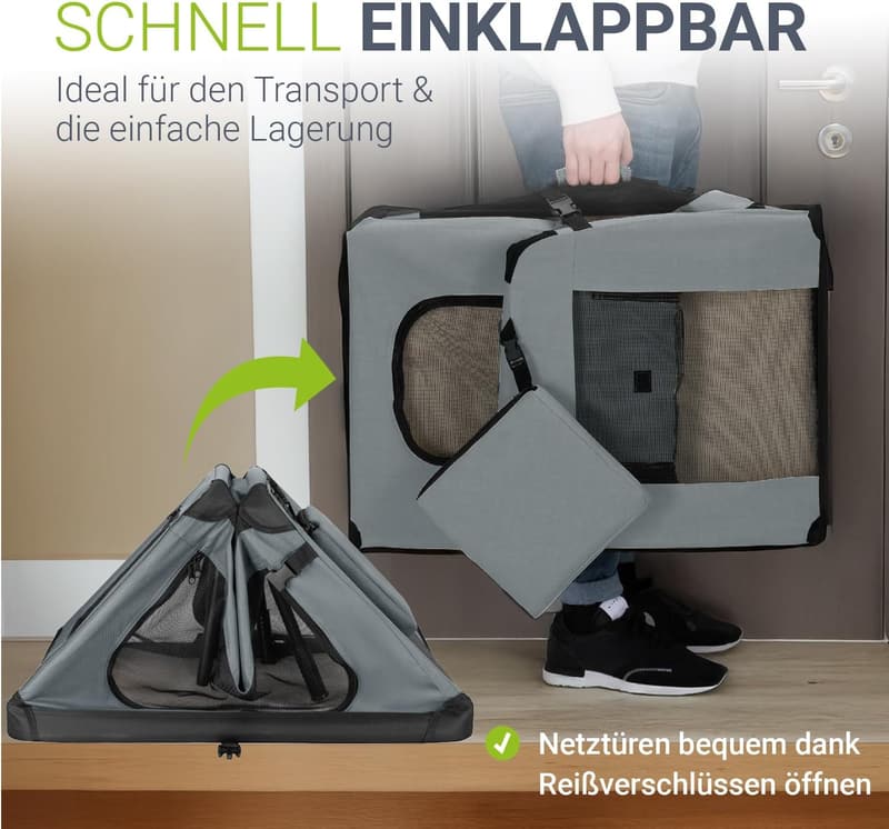 Faltbare Hundetransportbox Lassie XL für Autos mit Decke & Tasche - Grau
