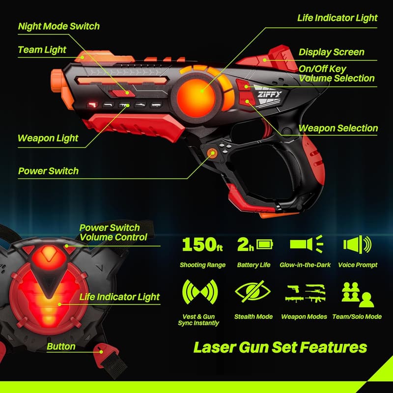 Lasertag Set mit 4 Westen für Kinder und Erwachsene – Geburtstagsgeschenk ab 8 Jahren