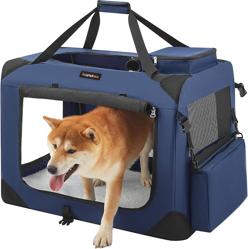 Faltbare Hundebox aus Oxford-Gewebe, atmungsaktiv, dunkelblau, 70 x 52 x 52 cm
